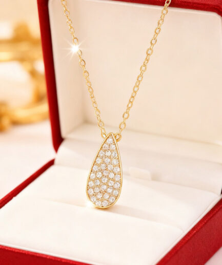 Vintage Leaf Hollow Water Drop Pendant